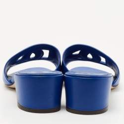 Pre Owned Dolce & Gabbana Blue Leather DG Logo Cutout Slides Size 41