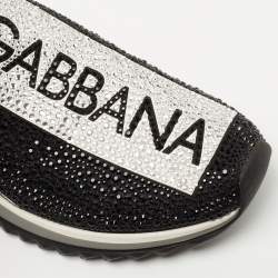 Pre Owned Dolce & Gabbana Black Crystal Embellished Knit Fabric Sorrento Sneakers Size 39