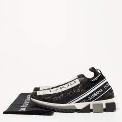 Pre Owned Dolce & Gabbana Black Crystal Embellished Knit Fabric Sorrento Sneakers Size 39