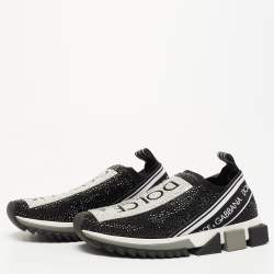 Pre Owned Dolce & Gabbana Black Crystal Embellished Knit Fabric Sorrento Sneakers Size 39