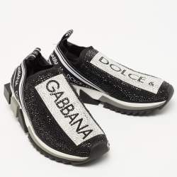 Pre Owned Dolce & Gabbana Black Crystal Embellished Knit Fabric Sorrento Sneakers Size 39