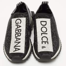 Pre Owned Dolce & Gabbana Black Crystal Embellished Knit Fabric Sorrento Sneakers Size 39