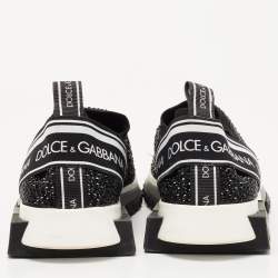 Pre Owned Dolce & Gabbana Black Crystal Embellished Knit Fabric Sorrento Sneakers Size 39
