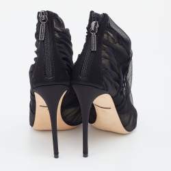 مملوكة مسبقًا Dolce & Gabbana Black Satin and Net Peep Toe Booties Size 36