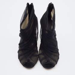مملوكة مسبقًا Dolce & Gabbana Black Satin and Net Peep Toe Booties Size 36