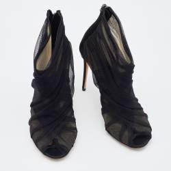 مملوكة مسبقًا Dolce & Gabbana Black Satin and Net Peep Toe Booties Size 36