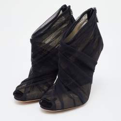 مملوكة مسبقًا Dolce & Gabbana Black Satin and Net Peep Toe Booties Size 36