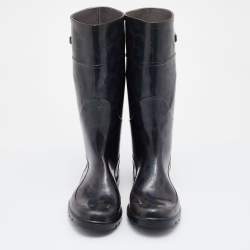 Pre Owned Dolce & Gabbana Black/Grey Leopard Print PVC Mid Calf Rain Boots Size 38