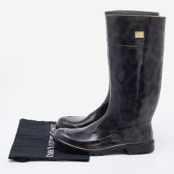 Pre Owned Dolce & Gabbana Black/Grey Leopard Print PVC Mid Calf Rain Boots Size 38