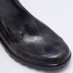 Pre Owned Dolce & Gabbana Black/Grey Leopard Print PVC Mid Calf Rain Boots Size 38