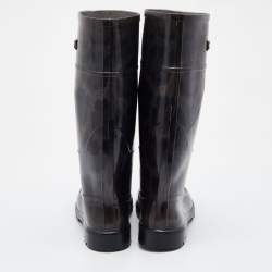 Pre Owned Dolce & Gabbana Black/Grey Leopard Print PVC Mid Calf Rain Boots Size 38