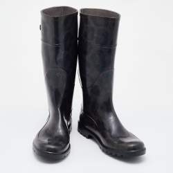 Pre Owned Dolce & Gabbana Black/Grey Leopard Print PVC Mid Calf Rain Boots Size 38