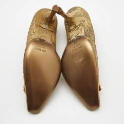 Pre Owned Dolce & Gabbana Gold Brocade Fabric DG Logo Pumps Size 36