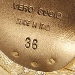 Pre Owned Dolce & Gabbana Gold Brocade Fabric DG Logo Pumps Size 36