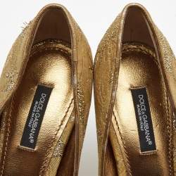 Pre Owned Dolce & Gabbana Gold Brocade Fabric DG Logo Pumps Size 36