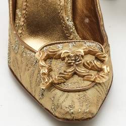 Pre Owned Dolce & Gabbana Gold Brocade Fabric DG Logo Pumps Size 36