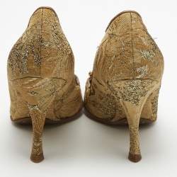 Pre Owned Dolce & Gabbana Gold Brocade Fabric DG Logo Pumps Size 36
