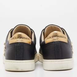 Pre Owned Dolce & Gabbana Black Leather Embellished DG Heart Low Top Sneakers Size 37