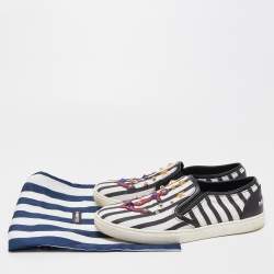 Pre Owned Dolce & Gabbana Black/White Mesh and Leather Studded Anchor Sneakers Size 39