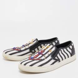 Pre Owned Dolce & Gabbana Black/White Mesh and Leather Studded Anchor Sneakers Size 39