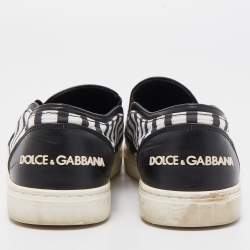Pre Owned Dolce & Gabbana Black/White Mesh and Leather Studded Anchor Sneakers Size 39