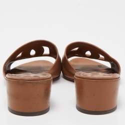 Pre Owned Dolce & Gabbana Tan Leather DG Cut Out Slide Sandals Size 38