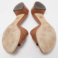 Pre Owned Dolce & Gabbana Tan Leather DG Cut Out Slide Sandals Size 38