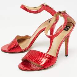 D&G Red Python Leather Ankle Strap Sandals Size 36
