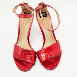 D&G Red Python Leather Ankle Strap Sandals Size 36