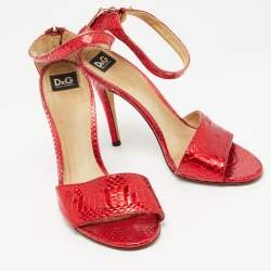 D&G Red Python Leather Ankle Strap Sandals Size 36