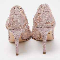 Pre Owned Dolce & Gabbana Pink Lace Crystal Embellished Bellucci Pumps Size 37.5