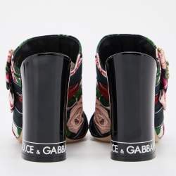 Pre Owned Dolce & Gabbana Multicolor Floral Printed Fabric Crystal Embellished Bow Block Heel Sandals Size 39
