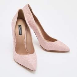 Pre Owned Dolce & Gabbana Pink Embroidered Fabric Pointed Toe Pumps Size 38