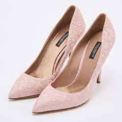 Pre Owned Dolce & Gabbana Pink Embroidered Fabric Pointed Toe Pumps Size 38
