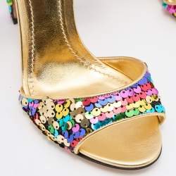 Pre Owned Dolce & Gabbana Multicolor Sequin and Leather Block Heel Ankle Strap Sandals Size 38.5