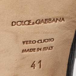 Pre Owned Dolce & Gabbana Black/Gold Lizard Embossed Leather Ankle Strap Sandals Size 41