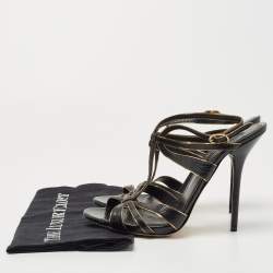 Pre Owned Dolce & Gabbana Black/Gold Lizard Embossed Leather Ankle Strap Sandals Size 41