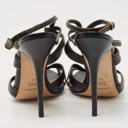 Pre Owned Dolce & Gabbana Black/Gold Lizard Embossed Leather Ankle Strap Sandals Size 41