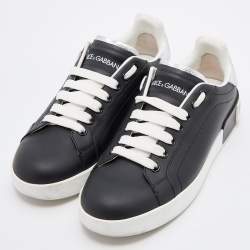 Pre Owned Dolce & Gabbana Black/Silver Leather Portofino Low Top Sneakers Size 37