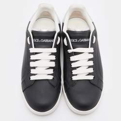 Pre Owned Dolce & Gabbana Black/Silver Leather Portofino Low Top Sneakers Size 37