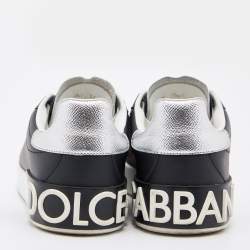 Pre Owned Dolce & Gabbana Black/Silver Leather Portofino Low Top Sneakers Size 37