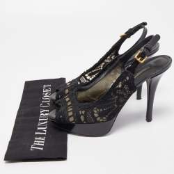 Dolce & Gabbana Black Lace Peep Toe Platform Slingback Pumps Size 37.5