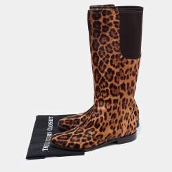 Pre Owned Dolce & Gabbana Brown Leopard Print Calf Hair Knee Length Boots Size 40