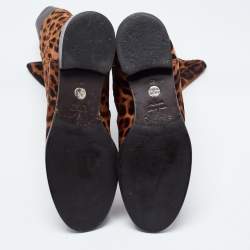 Pre Owned Dolce & Gabbana Brown Leopard Print Calf Hair Knee Length Boots Size 40