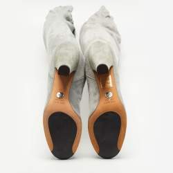 Pre Owned Dolce & Gabbana Grey Suede Elasticised  Knee Length Platform Boots Size 40