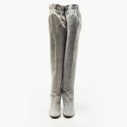 Pre Owned Dolce & Gabbana Grey Suede Elasticised  Knee Length Platform Boots Size 40