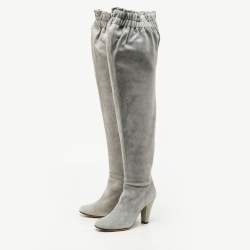 Pre Owned Dolce & Gabbana Grey Suede Elasticised  Knee Length Platform Boots Size 40