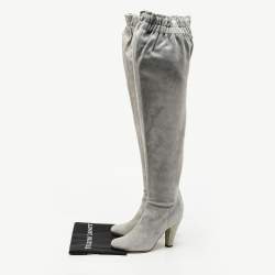 Pre Owned Dolce & Gabbana Grey Suede Elasticised  Knee Length Platform Boots Size 40