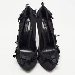 Pre Owned Dolce & Gabbana Black Canvas Bow Applique Pumps Size 38