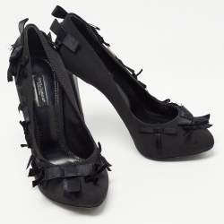 Pre Owned Dolce & Gabbana Black Canvas Bow Applique Pumps Size 38